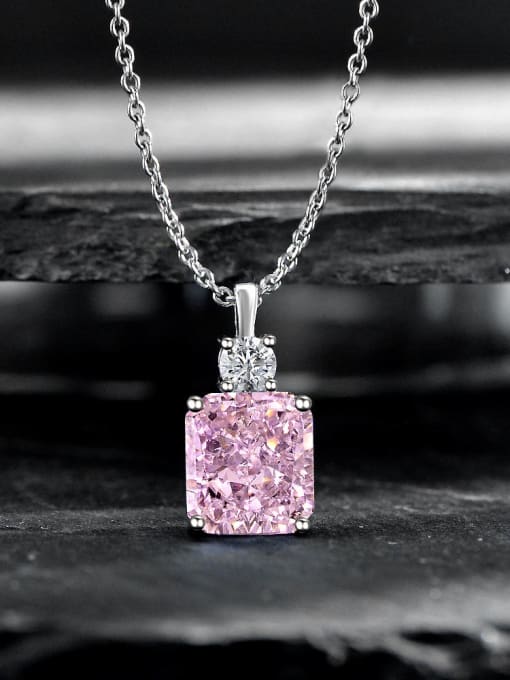 Pink [P 0857] 925 Sterling Silver High Carbon Diamond Geometric Luxury Necklace